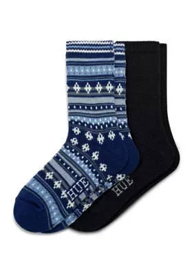 Crew Length Geometric and Stripe Printed Boot Socks - 2 Pack by HUE