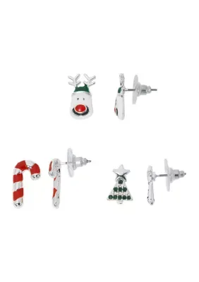 Reindeer, Christmas Tree and Candy Cane Earrings - Set of 3 by Joyland