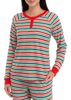 Merry Multi Stripe Long Sleeve Henley Sleep Shirt by Pajamarama