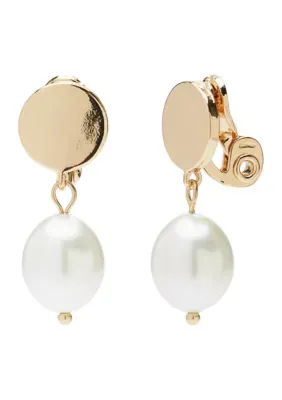 Gold Tone Disc Stud Pearl Drop Earrings by Crown & Ivy
