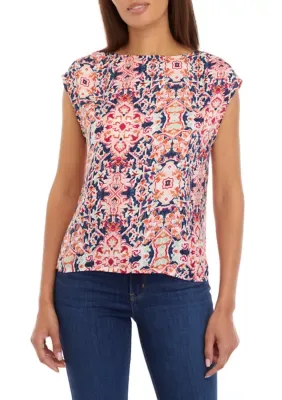 Printed Cap Sleeve Blouse by Wonderly