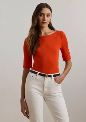 Lauren Ralph Lauren Stretch Cotton Boatneck T-Shirt by Ralph Lauren