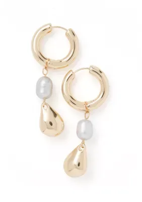 Tone Huggie Linear Pearl Earrings by Evie & Emma