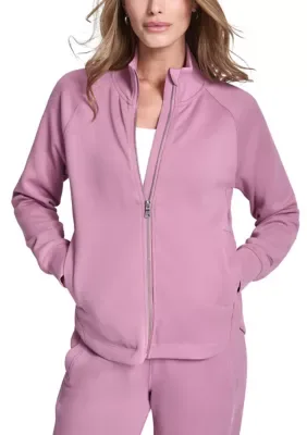 Tulip Hem Mock Neck Full Zip Highline Rib Jacket by DKNY