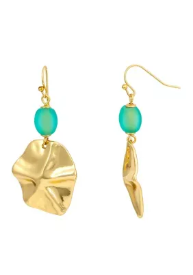 Gold-Tone Aqua Bead with Wavy Disc Drop Earrings by Belk