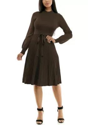 Mock Neck Pleated Dress by Nina