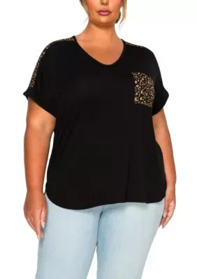 Pebble Print Mesh Pocket & Shoulder Rolled Slv by Coin1804