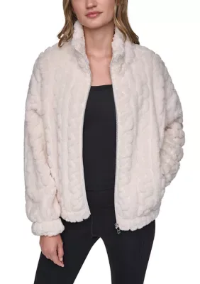 Cable Knit Patterned Sherpa Full Zip Jacket