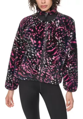 Printed Mock Neck Jacket with Woven Piecing by DKNY