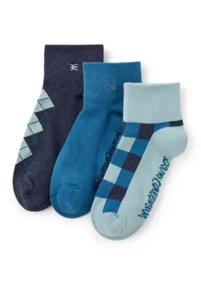 3-Pack Plaid and Argyle Wide Welt Quarter Socks by Sam Edelman