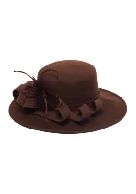 Wool Felt Round Crown Hat with Self Band and Feather Trim by San Diego Hat Company