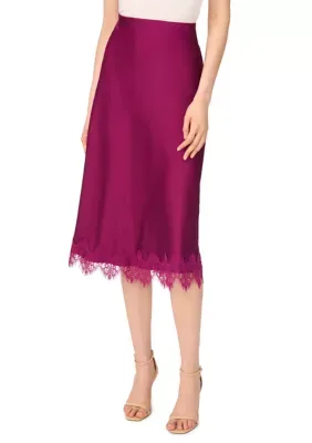Lace Hem Satin Midi Skirt