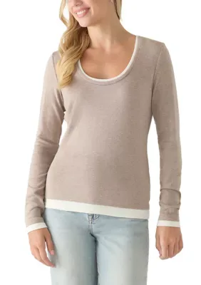 Long Sleeve Scoop Neck Twofer Shirt by Olive  Oak
