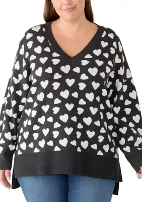 Long Sleeve V-Neck Heart Print Tunic Sweater by Philosophy