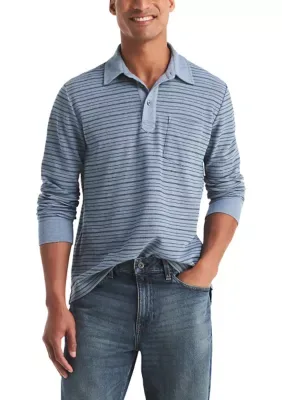 Classic Fit Waffle-Knit Long-Sleeve Striped Polo by Nautica