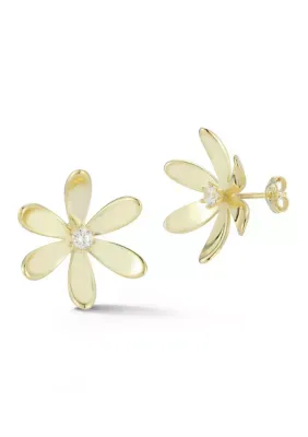 Sterling Silver CZ Bold Flower Stud Earrings