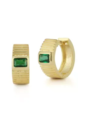 Sterling Silver CZ Ribbed Huggie Hoop Earrings by Sphera Milano