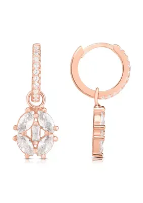 Sterling Silver Marquise Cut CZ Charm Huggie Hoop Earrings by Sphera Milano