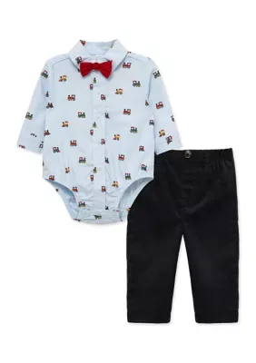 Train Print Bodysuit and Pants Set by Little Me