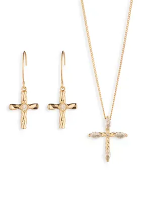 Cross Cubic Zirconia Necklace & Cross Drop Earring Set by Lainey Wilson