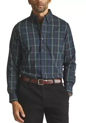 Long Sleeve Stretch Woven Plaid Shirt