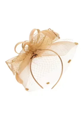 Fascinator with Organza Mesh and Netted Veil Structured Looped Ribbon and Feather Details by San Diego Hat Company