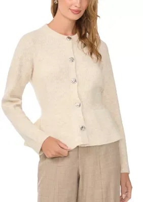 Long Sleeve Button Front Peplum Cardigan by Vince Camuto