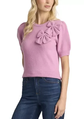 Puff Short Sleeve Floral Sweater