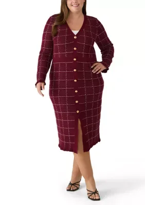 Long Sleeve V-Neck Geo Print Sweater A-Line Dress