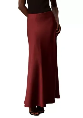Double Faced Satin Pull on Bias Flared Maxi Skirt