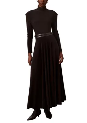 Belted Long Sleeve Turtleneck Midi Dress by Calvin Klein
