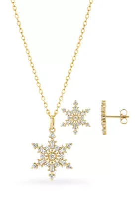 Fine Plated Cubic Zirconia Snowflake Earring & Necklace Set 20 In by Belk Silverworks