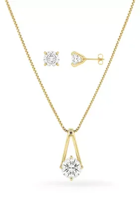 Fine Plated Polished Round Cubic Zirconia Stud Earrings & Necklace Set 20 In by Belk Silverworks