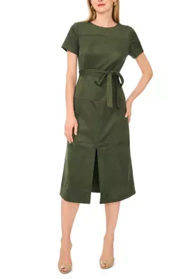 Short Sleeve Tie Waist Midi Dress by Vince Camuto