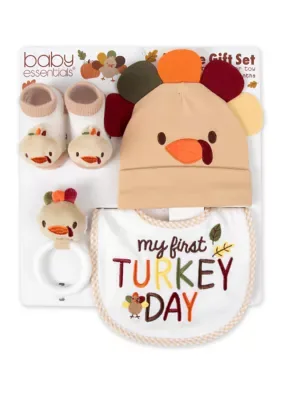 Thanksgiving Day Cap, Bib, Socks and Rattle Set by Baby Essentials