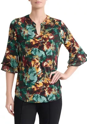 3/4 Flutter Sleeve Knit Top by Kasper