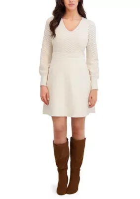 A-Line V-Neck Sweater Dress by London Times