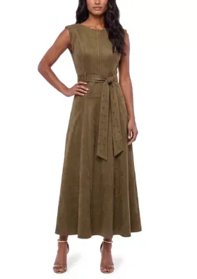 Belted Faux Suede Dress by Taylor