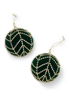 Set of 2 Green Velvet Ball with Gold Gems by Biltmore