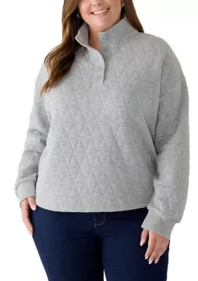 Quilted Pullover with Buttoned Mock Neck by Lands' End