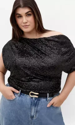 Adorn Sequin Top by City Chic
