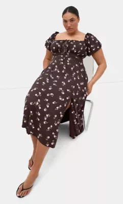 Abbie Short Sleeve Field Print Maxi Dress by City Chic
