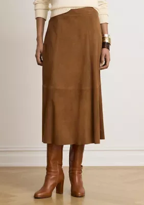 Paneled Goat-Suede Midi Skirt by Ralph Lauren