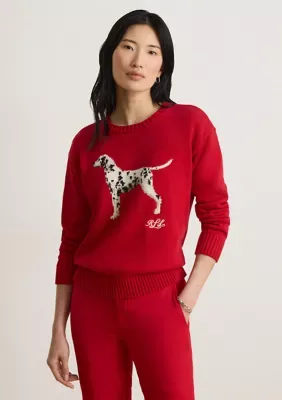 Intarsia-Knit Dalmatian Cotton Sweater by Ralph Lauren