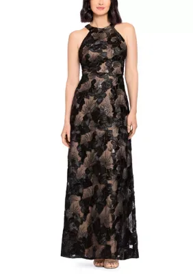 Sleeveless Floral Embroidered Gown by Betsy & Adam