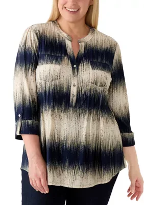 3/4 Sleeve Knit Henley Top with Pockets by Kim Rogers