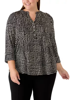 3/4 Sleeve Knit Dot Print Henley Top by Kim Rogers