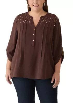 3/4 Sleeve Henley Top by Kim Rogers