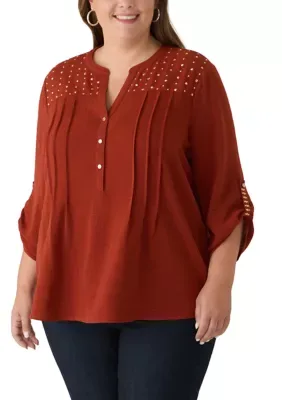 3/4 Sleeve Henley Top by Kim Rogers
