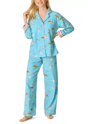 Long Sleeve Notch Collar Flannel Shirt and Pants Pajama Set by PJ Salvage